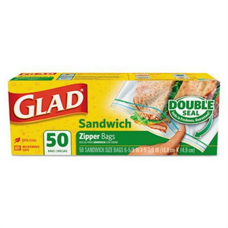 New Glad Sandwich Zipper Bags, 6 5/8 x 8, Clear, 50/Box, 12 Boxes , Each