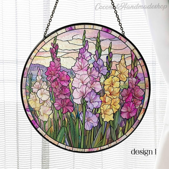 New Gladiolus Flower Glass Suncatcher, August Birth Flower Gift, Gladiolus Floral Window Hangings, Gladiolus Sun Catcher, Colorful Garden Decor