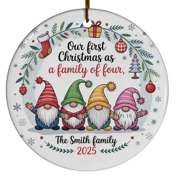 New Gnome Parents Christmas Ornament Gift, Our First Christmas As A Family of Four 2025, Ornament 1st Christmas 4 Xmas