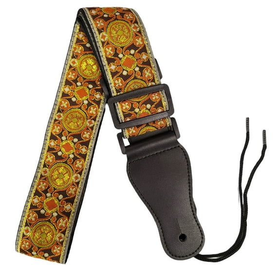 New Gold Brown Orange White Retro Vintage Jacquard Woven Acoustic Electric Guitar Strap