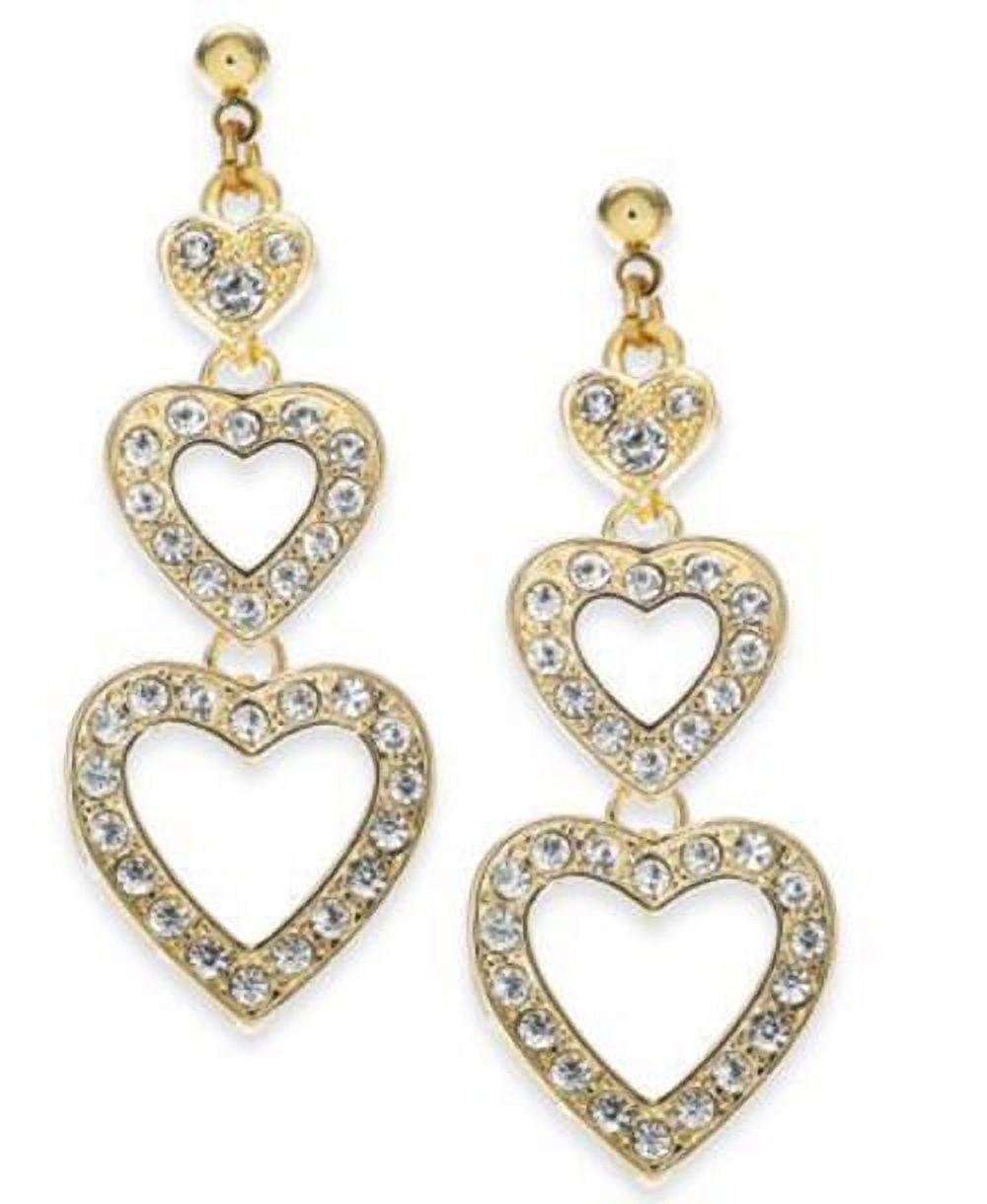 CHARTER CLUB New Gold Crystal Triple Heart Drop Earrings $40.00