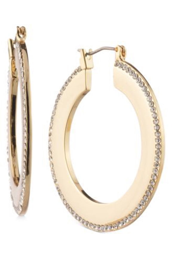 New Gold Medium Pave Knife-Edge Hoop Earrings $45.00