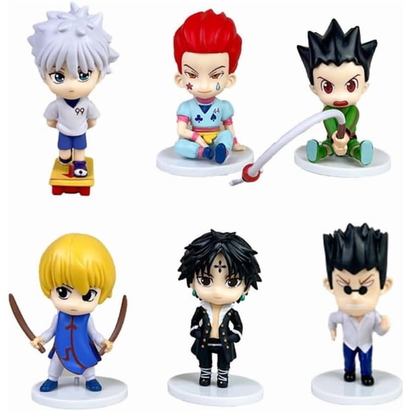 New Gon Freecss Figure, Killua Zoldyck Figure, Kurapika Hisoka Figure, Six Q Version Illumi Figurine Handmade PVC Model Decoration Craft Gift