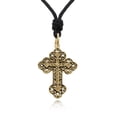 thumbnail image 1 of New Gotic Celtic Cross Brass Charm Necklace Pendant Jewelry With Cotton Cord, 1 of 1