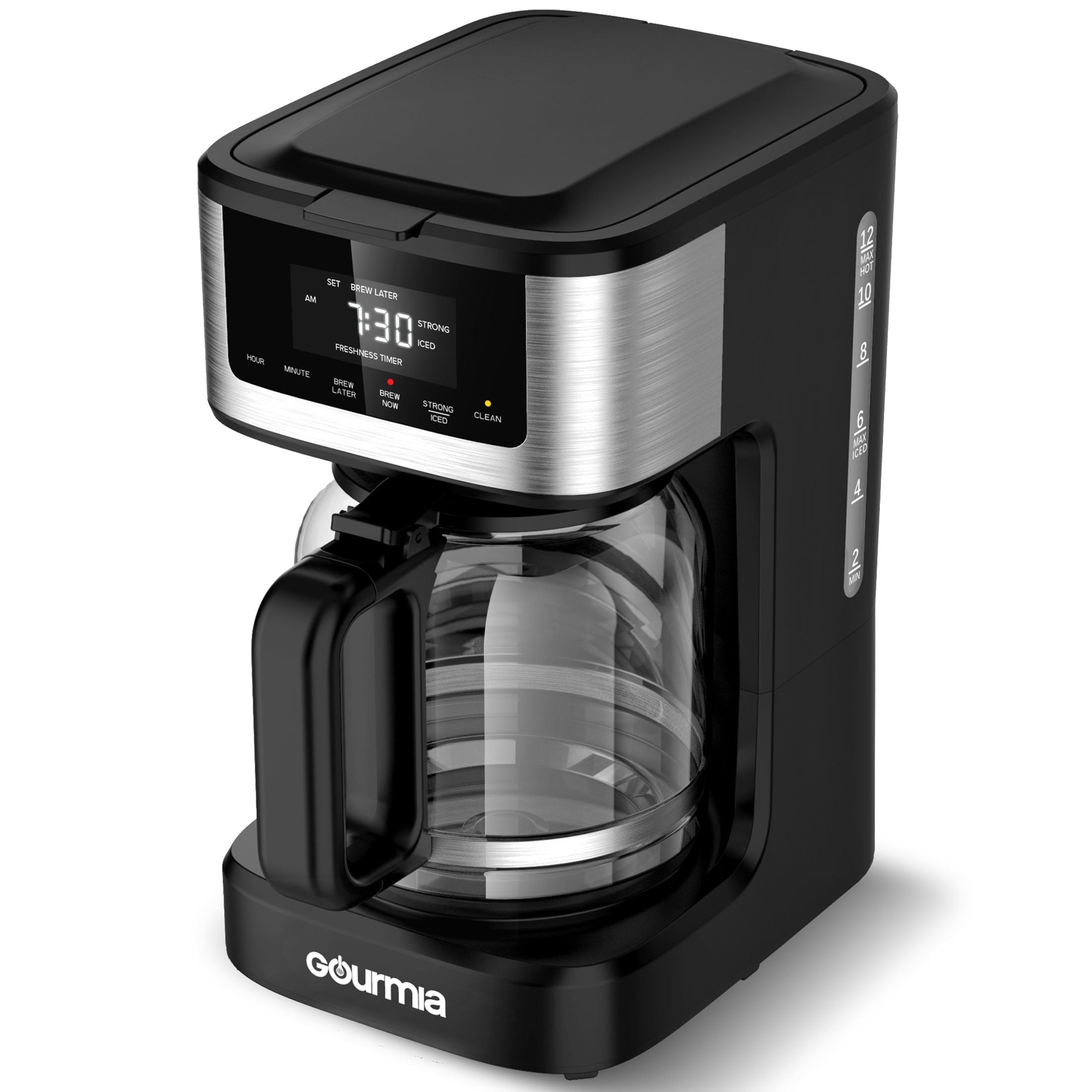 New Gourmia 12 Cup Programmable Hot & Iced Coffeemaker, Stainless Steel