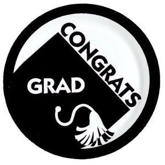 New Grad Black 7-inch Paper Plates 18 Per Pack