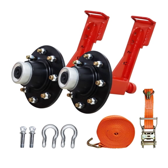 New Upgraded 2-Pack Shipping Container Wheels 8-Lug Wheel Kit, Shipping Container Axle with Ratchet Tie Down, Fits 20ft-40ft Marine Containers, Marine Container Accessories