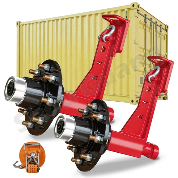 New Upgraded 2-Pack Shipping Container Wheels 8-Lug Wheel Kit, Shipping Container Axle with Ratchet Tie Down, Fits 20ft-40ft Marine Containers, Marine Container Accessories