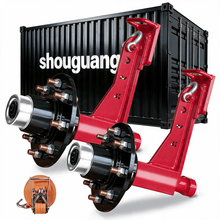New Upgraded 2-Pack Shipping Container Wheels 8-Lug Wheel Kit, Shipping Container Axle with Ratchet Tie Down, Fits 20ft-40ft Marine Containers, Marine Container Accessories
