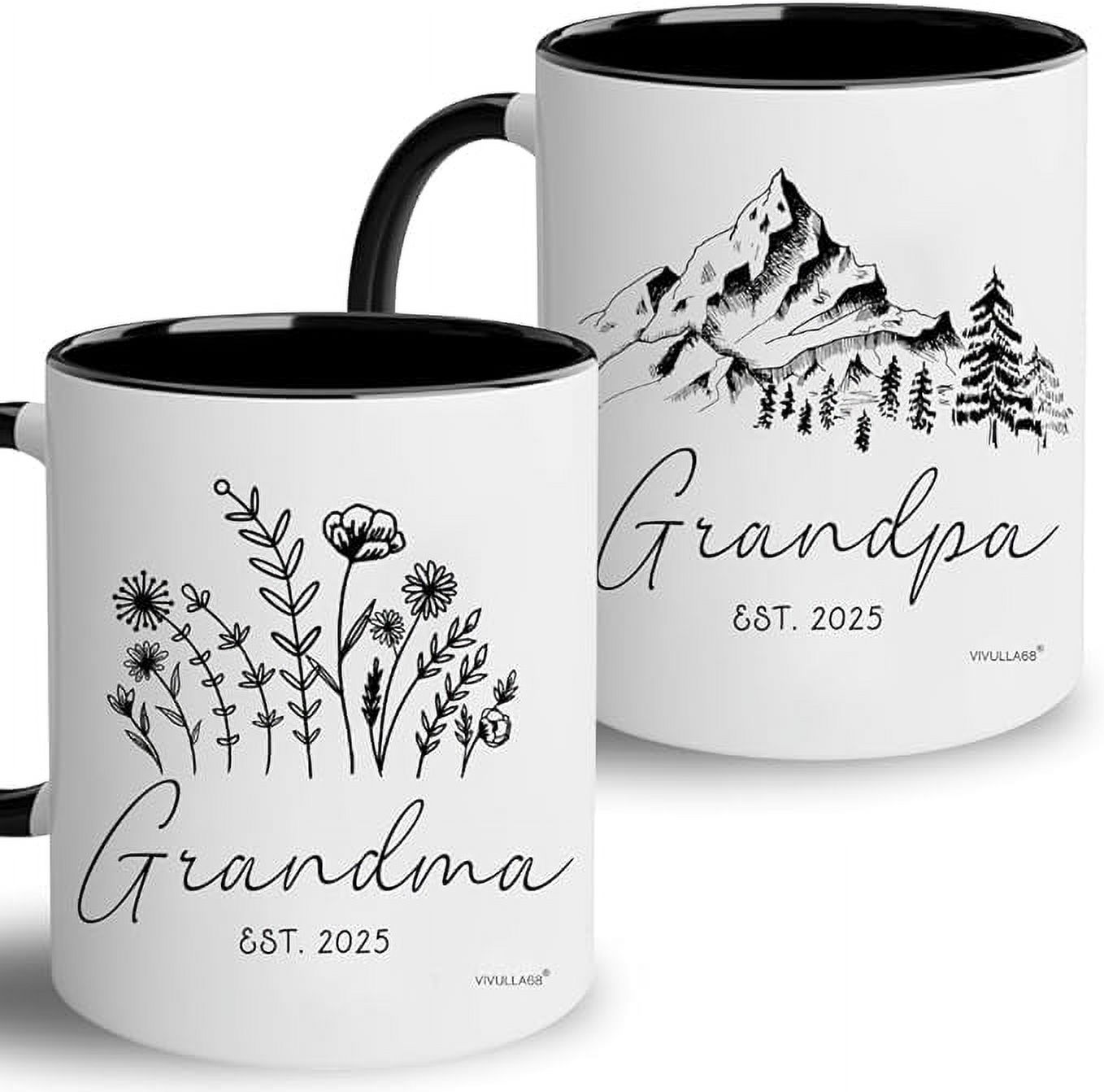 New Grandparents Gifts First Time 2025 - Pregnancy Announcement For Grandparents Mug Set - Promoted To Grandparents Grandma And Grandpa 2025 Mugs - Grandparents Baby Announcement Gifts Est 2025 Cups