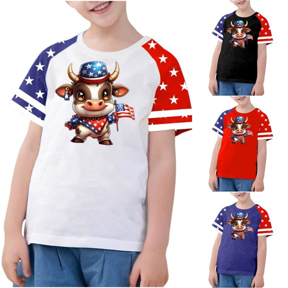 New Graphic Tees Kids Boys and Girls Fashion Printed Raglan Sleeves Casual Short-Sleeved Tops Round Neck Shirt Girls Short Sleeve Tops