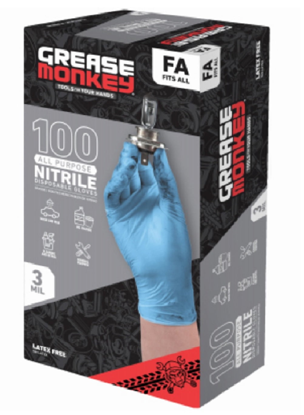 Grease Monkey All Purpose 4 Mil Thickness Disposable Nitrile Gloves - 100  Count, blue, fits all (13570-110)