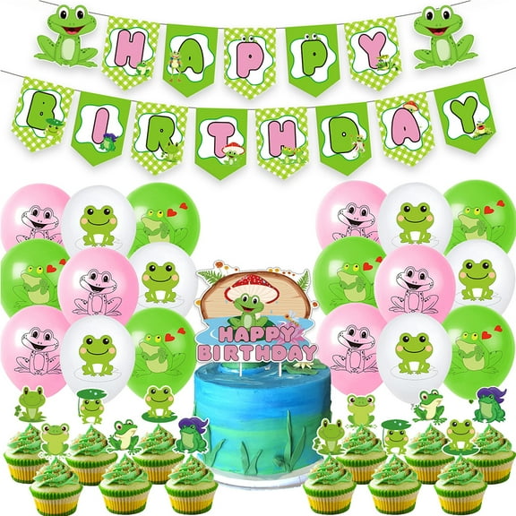 New Green Frogs Theme Birthday Party Supplies Child Cartoon Letter Happy Birthday Banner Decoration Set