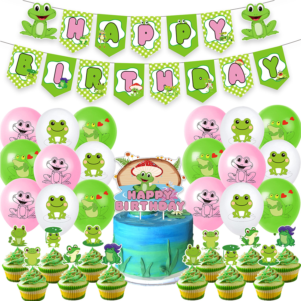 New Green Frogs Theme Birthday Party Supplies Child Cartoon Letter 