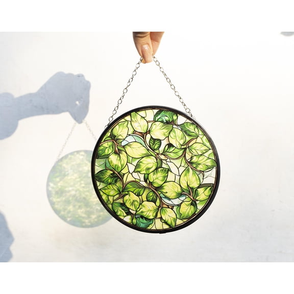 New Botanical Leaf Stained Glass Suncatcher, Green Leaf Window Hanging, Handmade Glass Panel, Minimalist Nature Decor, Summer Home Decor Gift