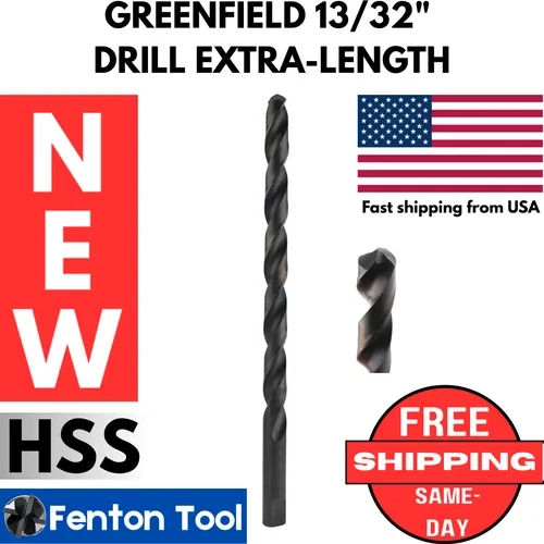 New Greenfield 13/32" Drill Extra Length Hss .4062 Web Thinned 7" Black Oxide