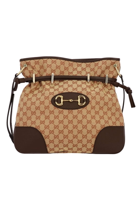 New Gucci 1955 Horsebit Beige Canvas Drawstring Messenger Bag 602089