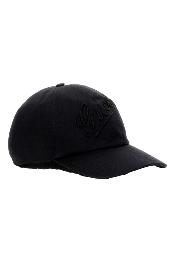 New Gucci Black Embroidered Logo Cotton Baseball Cap Small Tonal Script Designer Curved Brim Hat Made in Italy