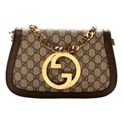 New Gucci Blondie GG Supreme Canvas Shoulder Bag Beige Ebony Monogram Leather Flap Crossbody Designer Handbag Gold Chain Made in Italy