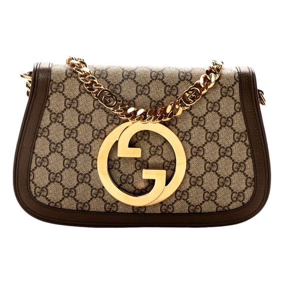 New Gucci Blondie GG Supreme Canvas Shoulder Bag Beige Ebony Monogram Leather Flap Crossbody Designer Handbag Gold Chain Made in Italy