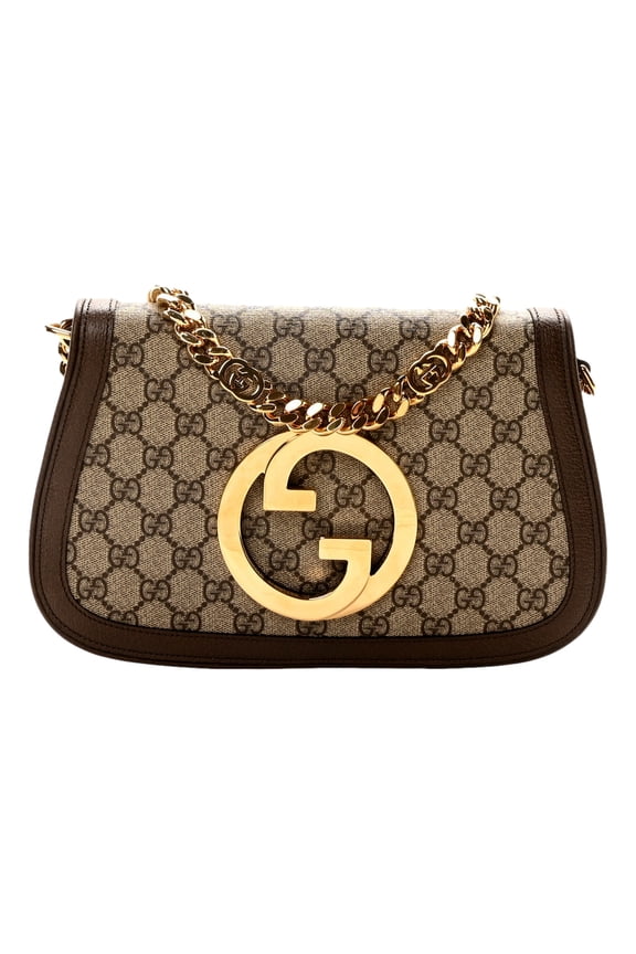 New Gucci Blondie GG Supreme Canvas Shoulder Bag Beige Ebony Monogram Leather Flap Crossbody Designer Handbag Gold Chain Made in Italy