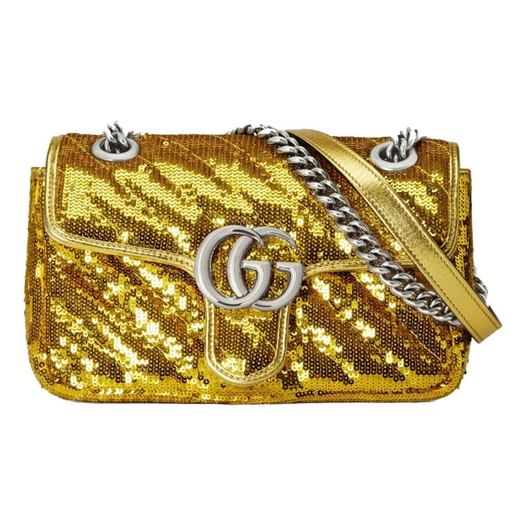 New Gucci Flap Marmont GG Matelasse Gold Sequin Shoulder Bag 