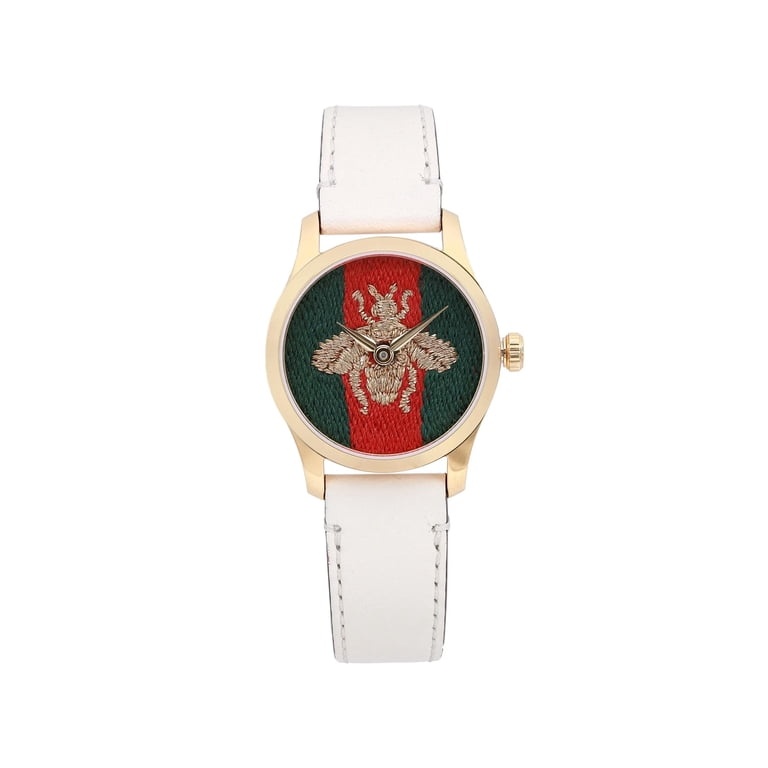 New Gucci G-Timeless Green Red Dial Gold Tone Quartz Ladies Watch