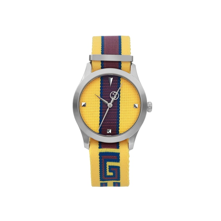 New Gucci G-Timeless Yellow with Stipes Motif Dial Unisex 
