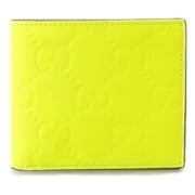 New Gucci GG Embossed Rubber Effect Leather Bifold Wallet Neon Yellow 10 Card Slots, Made in Italy