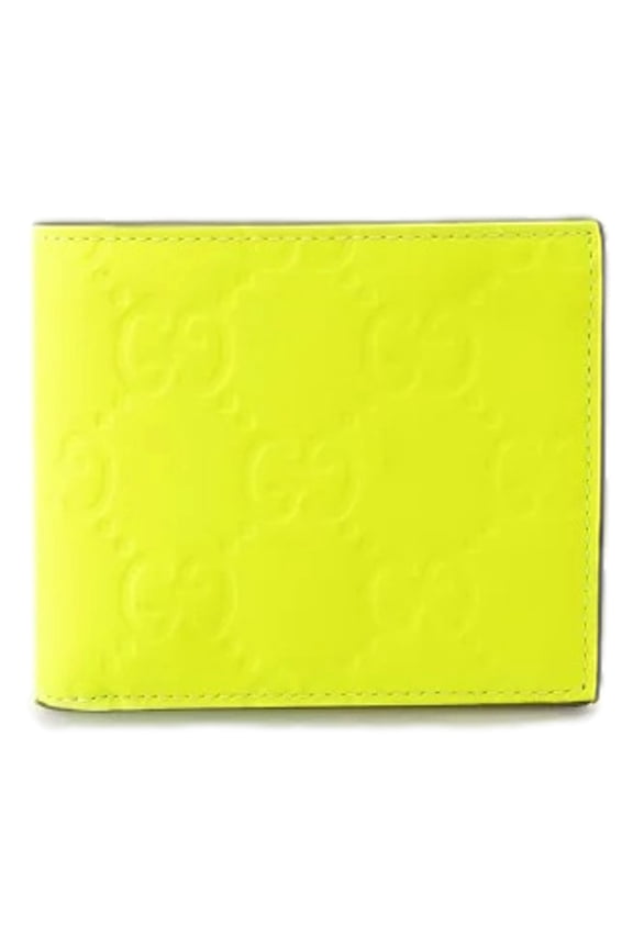 New Gucci GG Embossed Rubber Effect Leather Bifold Wallet Neon Yellow 10 Card Slots, Made in Italy