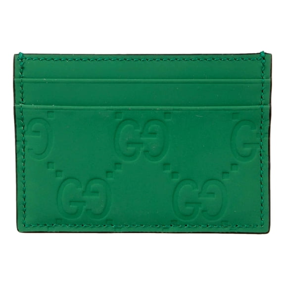 New Gucci GG Leather Rubber Effect Green Card Holder Wallet