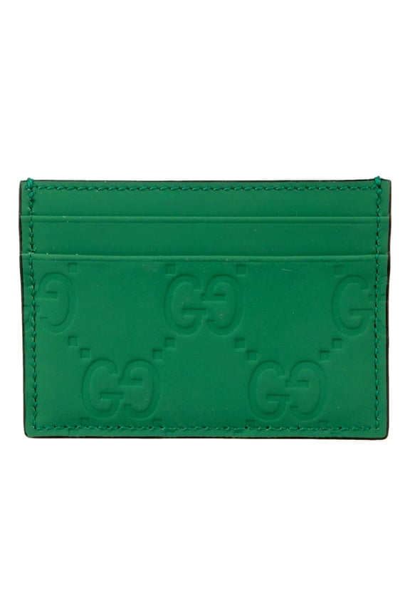 New Gucci GG Leather Rubber Effect Green Card Holder Wallet