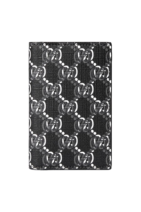 New Gucci GG Shadow Black White Vertical Bifold Card Wallet for Men & Women  Monogram Canvas Leather Trim  Made in Italy  Includes Box & Authenticity Cards