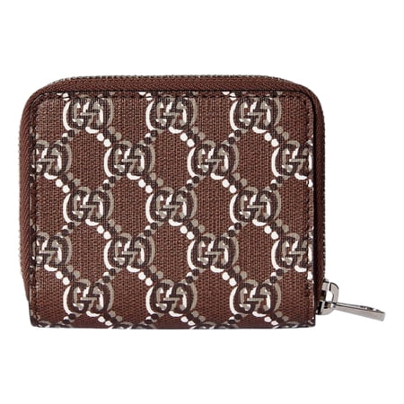 New Gucci GG Shadow Brown Zip Around Small Wallet Monogram Canvas Leather Authentic Made in Italy