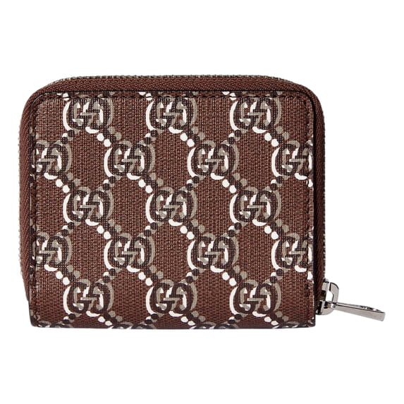 New Gucci GG Shadow Brown Zip Around Small Wallet Monogram Canvas Leather Authentic Made in Italy