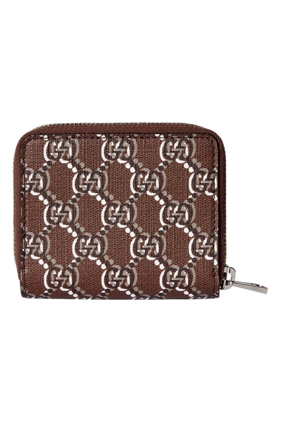 New Gucci GG Shadow Brown Zip Around Small Wallet Monogram Canvas Leather Authentic Made in Italy