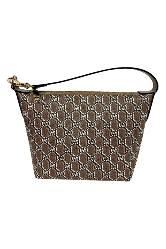 New Gucci GG Shadow Monogram Canvas Beige Black Shoulder Bag Gold Hardware Made in Italy