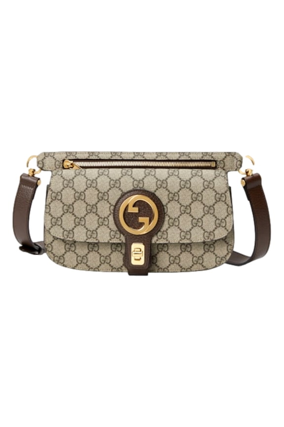 New Gucci GG Supreme Blondie Canvas Belt Bag Brown Beige Size 95 Monogram Waist Pack Gold Hardware Made in Italy