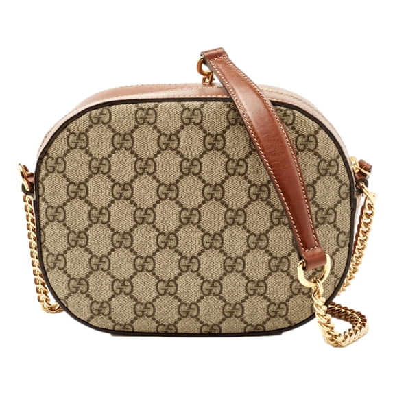 New Gucci GG Supreme Canvas Mini Oval Crossbody Bag Beige Brown Monogram Chain Strap Camera Bag Designer Handbag Made in Italy