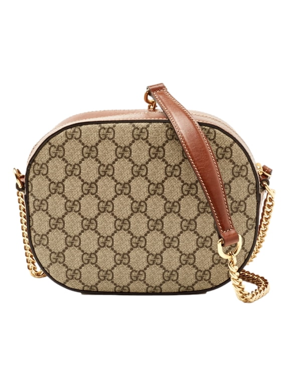 New Gucci GG Supreme Canvas Mini Oval Crossbody Bag Beige Brown Monogram Chain Strap Camera Bag Designer Handbag Made in Italy