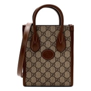 New Gucci Interlocking G Mini Shopper Tote GG Supreme Canvas Brown Monogram Leather Crossbody Designer Handbag Made in Italy