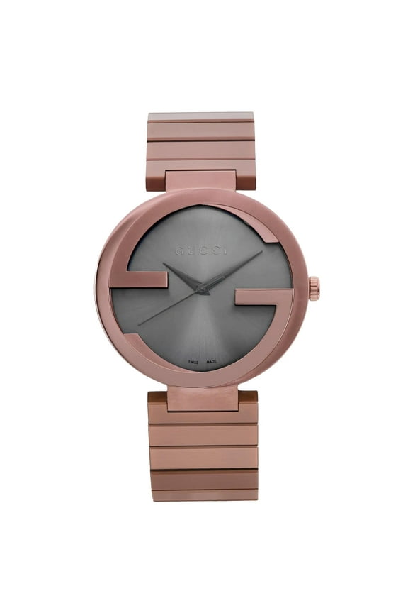New Gucci Interlocking XL PVD 42mm Steel Brown Dial Men Quartz Watch YA133211