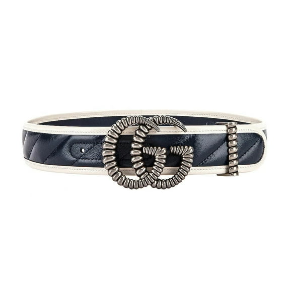 New Gucci Marmont Torchon GG Blue Belt Leather Size 90/36 576202