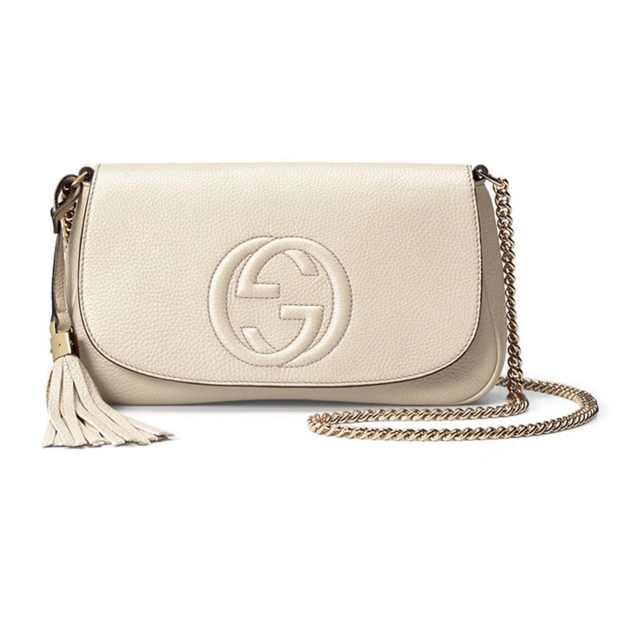 New Gucci Soho Disco Crossbody Flap Ivory Signature Collection Gold Chain
