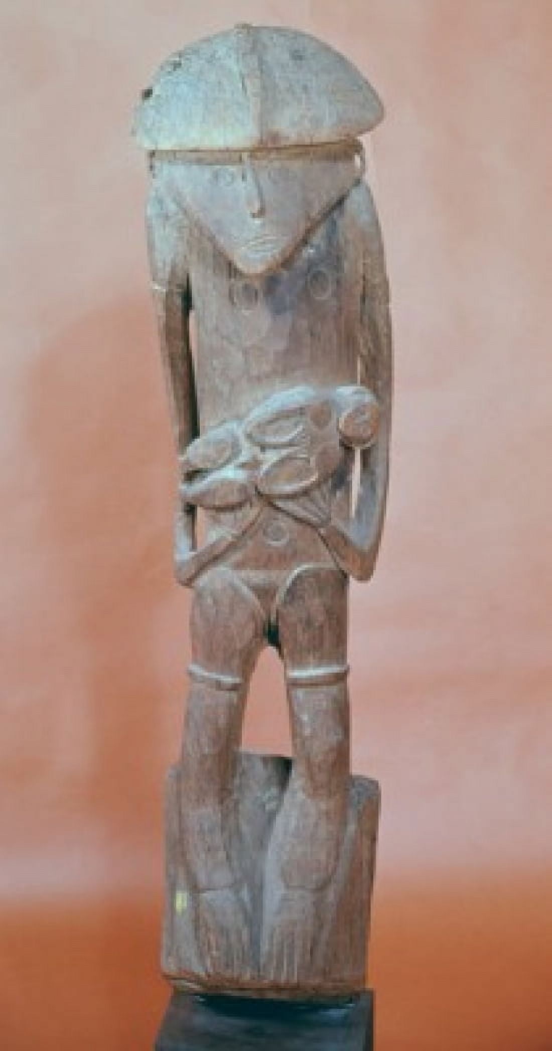 New Guinea Housepost Figure Primitive Art Wood Canvas Art - (18 x 24)