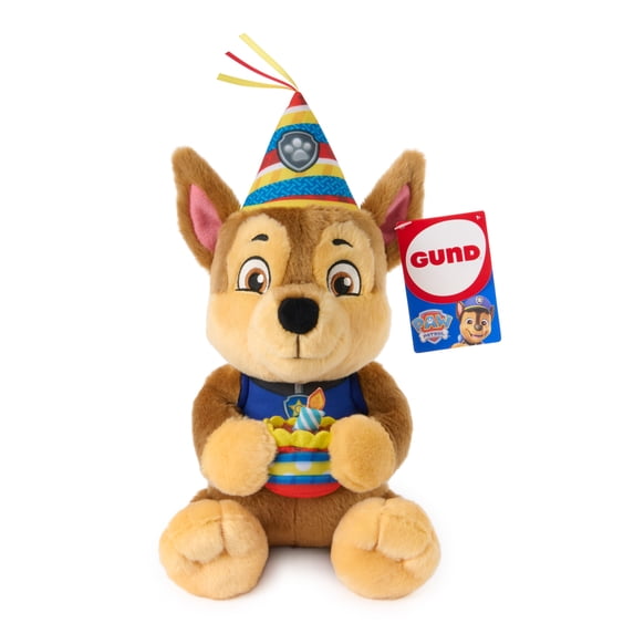 GUND PAW Patrol Birthday Chase Plush, Official Chase Plush Toy, Birthday Stuffed Animal, Sensory Toy for Ages 1 and Up, 9.5”