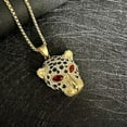 thumbnail image 1 of New HIPHOP Leopard Head Pendant Necklace – Bold, Stylish & Eye-Catching (Gold Red), 1 of 7