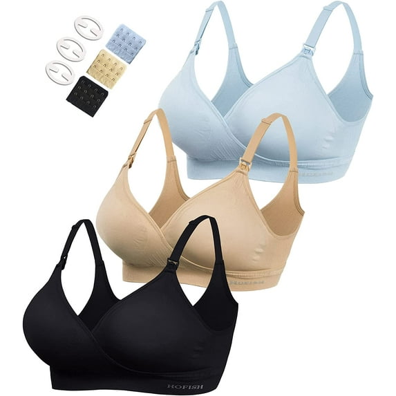 New
HOFISH Women's Maternity Pregnancy Seamless Breastfeeding Bras No Underwire, Beige Black Blue, Small