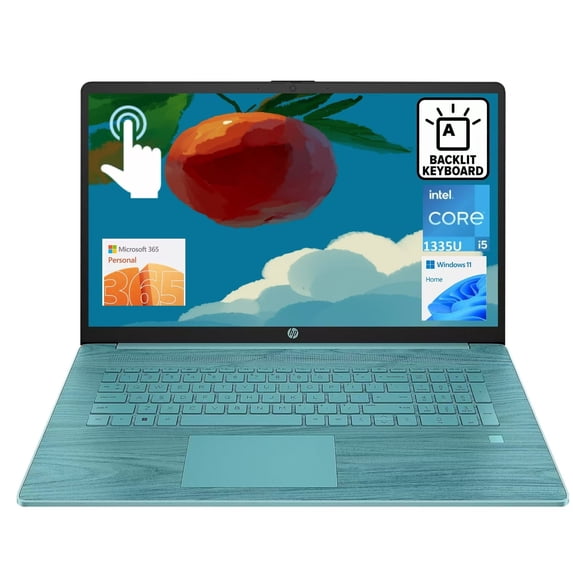 New HP 17.3" HD+ Touchscreen Laptop,Intel Core i5-1335U Processor, 32GB RAM, 1TB SSD,Backlit Keyboard,Fingerprint Reader ,Webcam, Wi-Fi 6, Bluetooth,Windows 11 Home,Teal