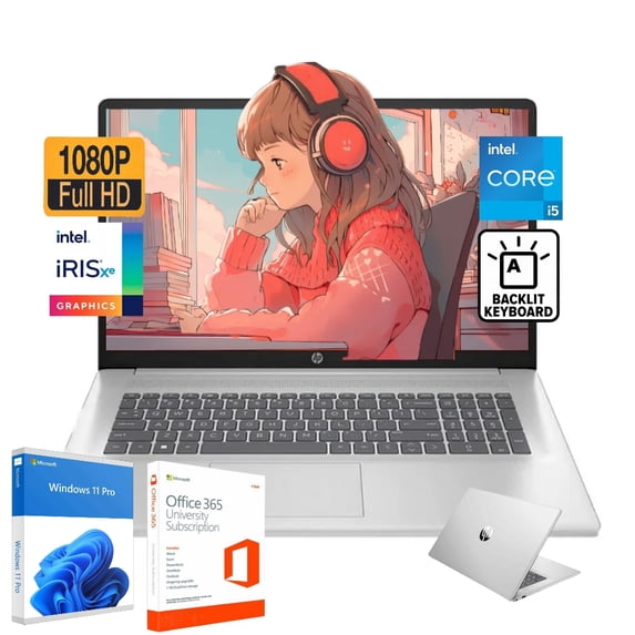 New HP 17.3" IPS FHD Laptop, Intel Core i5-1335U (Beat i7-1255U),Intel Iris Xe Graphics ,32GB RAM 2TB SSD ,Wi-Fi 6 ,Bluetooth 5.3 ,Backlit Keyboard ,HDMI ,Windows 11 Pro ,Silver